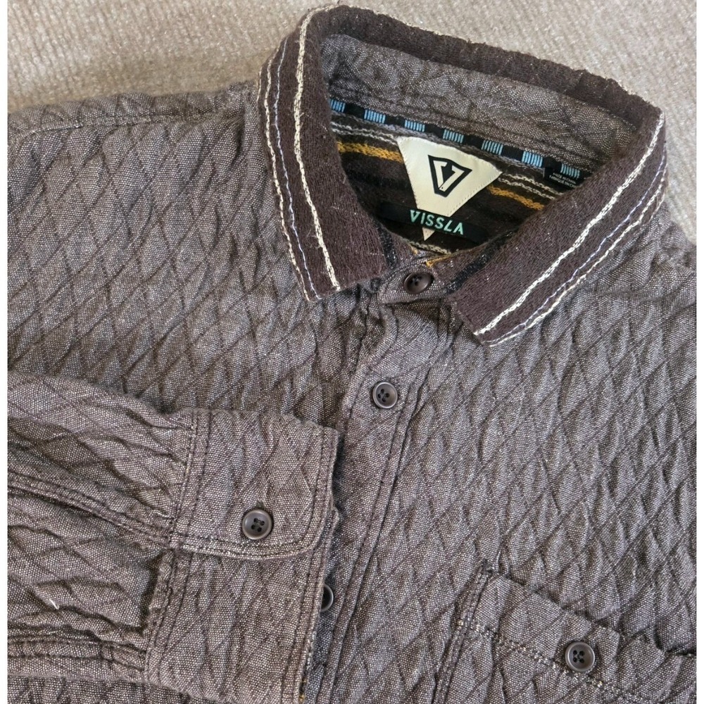 Vissla Mens Brown Diamond Quilted Button Up Shirt Jacket Long Sleeve Size M